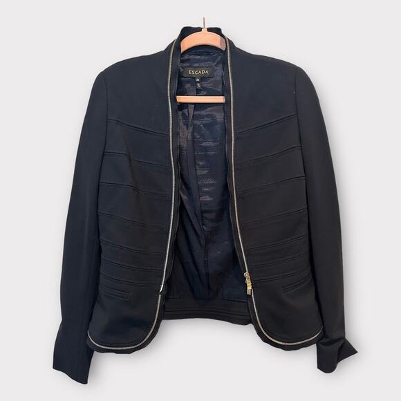 Escada Jackets & Blazers - Escada Navy Classic Minimalist Stretchy Contemporary Blazer With Zipper Medium